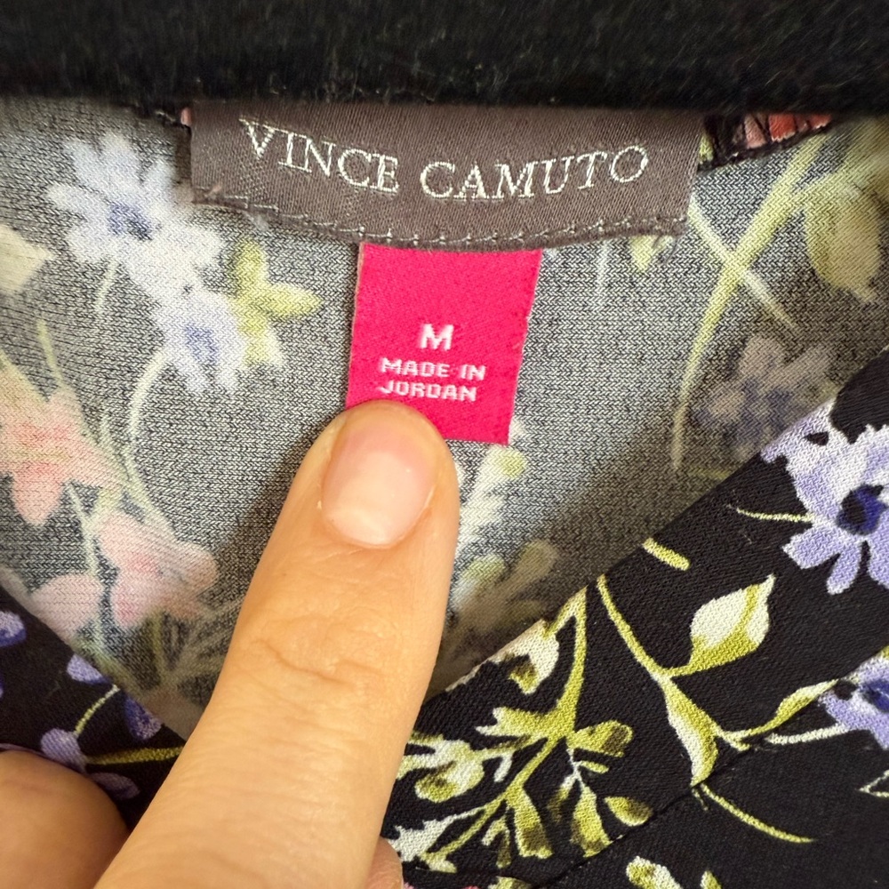 Vince Camuto Black Floral V-Neck Top with Pink & Blue Blooms - Picture 3 of 3